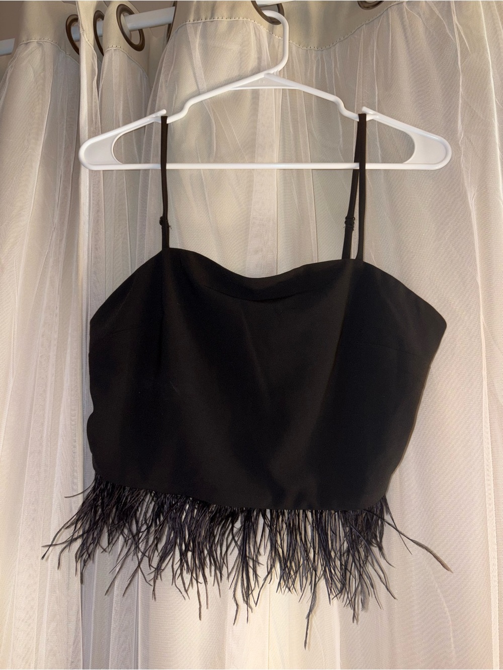 NWT Francesca’s Black Feather-Trim Cami Top